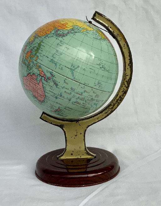 circa 1950's boxed tinplate globe toy by Chad Valley